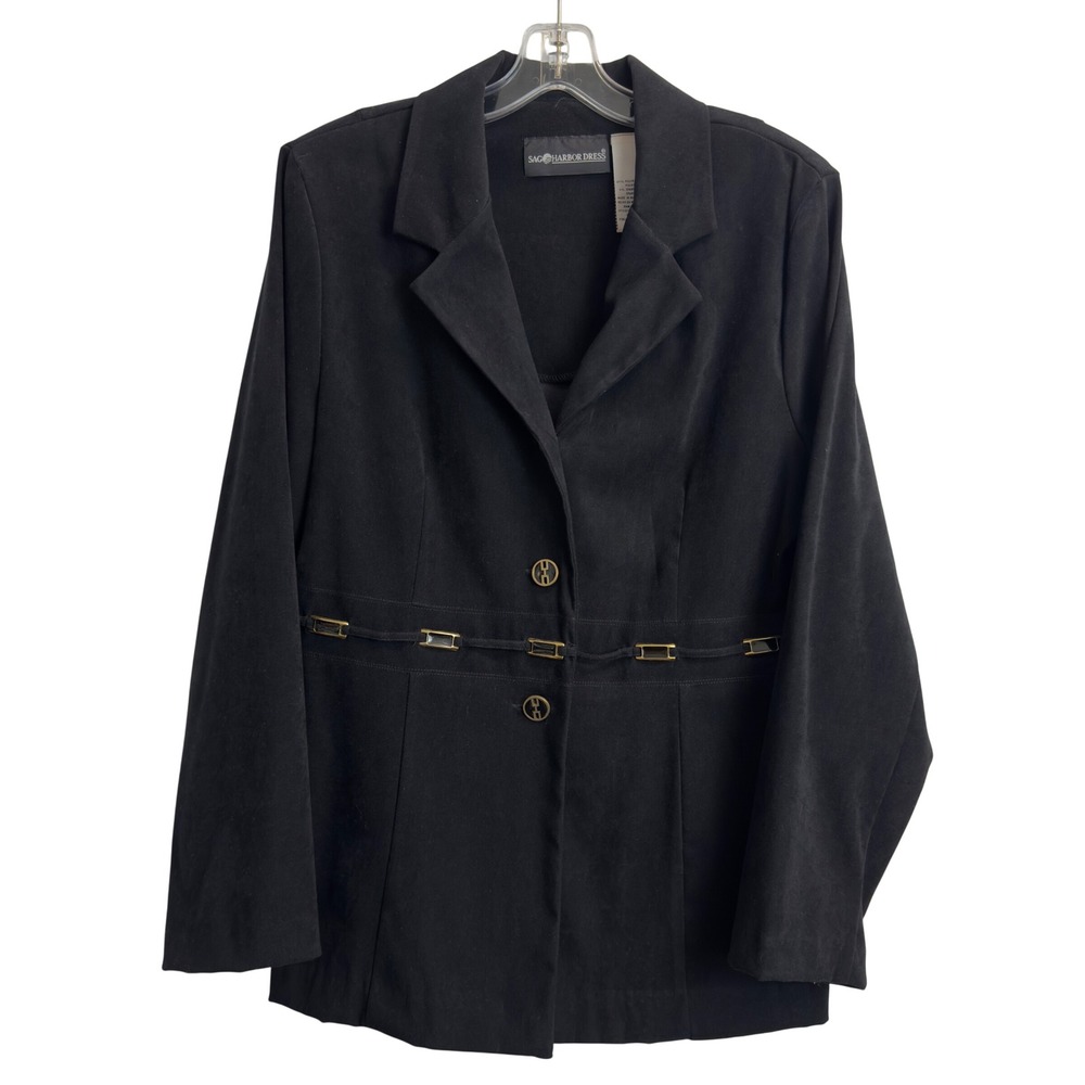 Sag Harbor Dress Womens Size 12 Black Blazer Gold Hardware Accent‎ Jacket